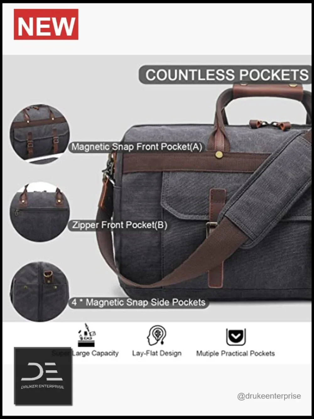 Waterproof Canvas Leather Travel Duffel Bag Carry On Weekender
